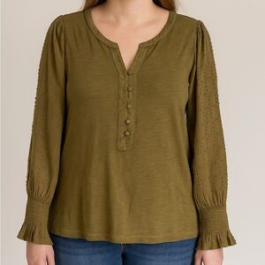 Women’s Boho Design History Olive Button-Front Blouse